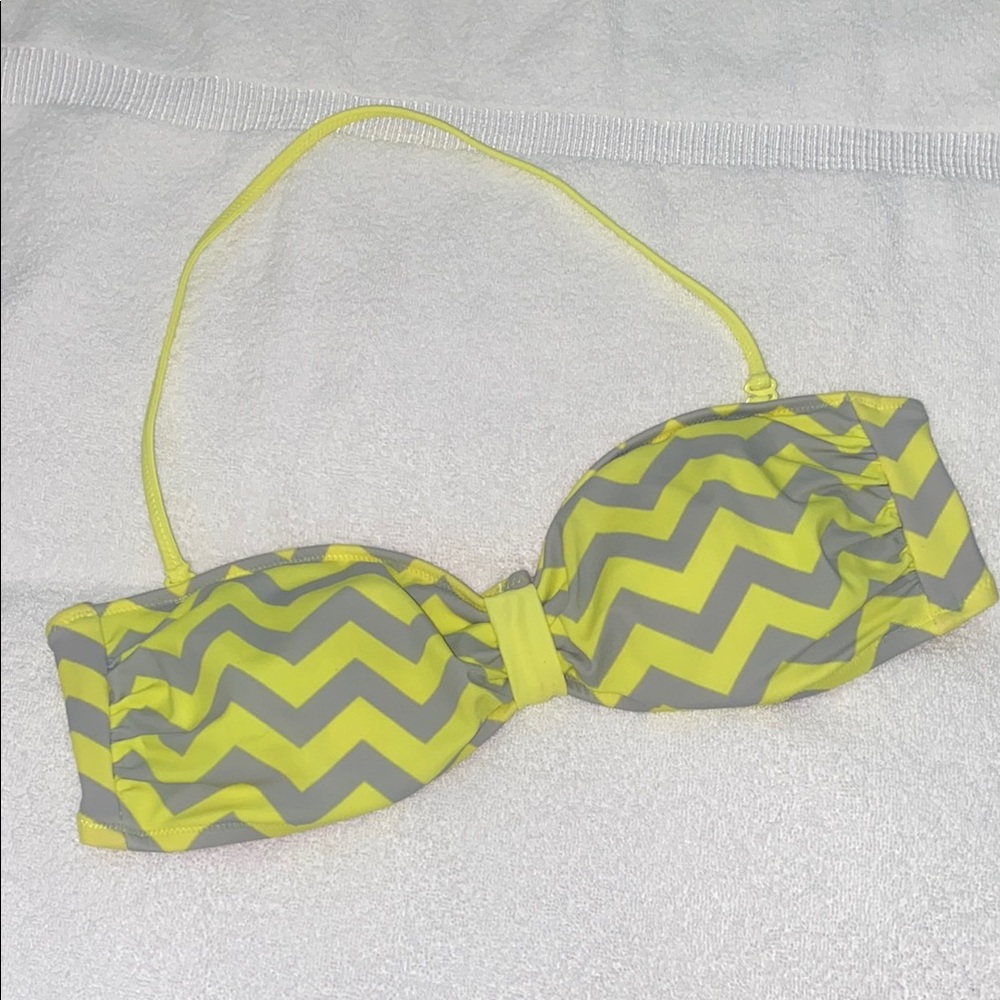 PINK Victoria’s Secret Neon Yellow and Gray Chevron Bikini Top